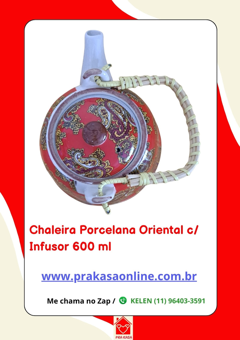 Chaleira Porcelana Oriental/Floral com Infusor 600 ml