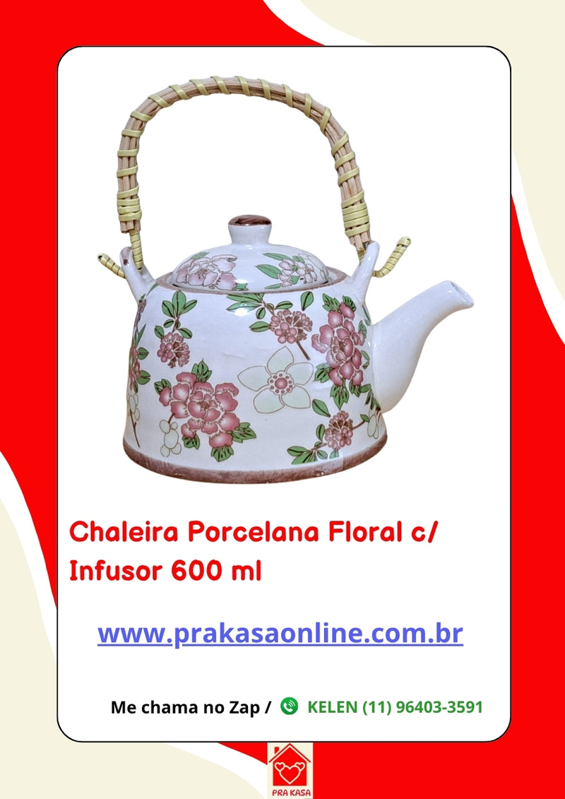 Chaleira Porcelana Oriental/Floral com Infusor 600 ml