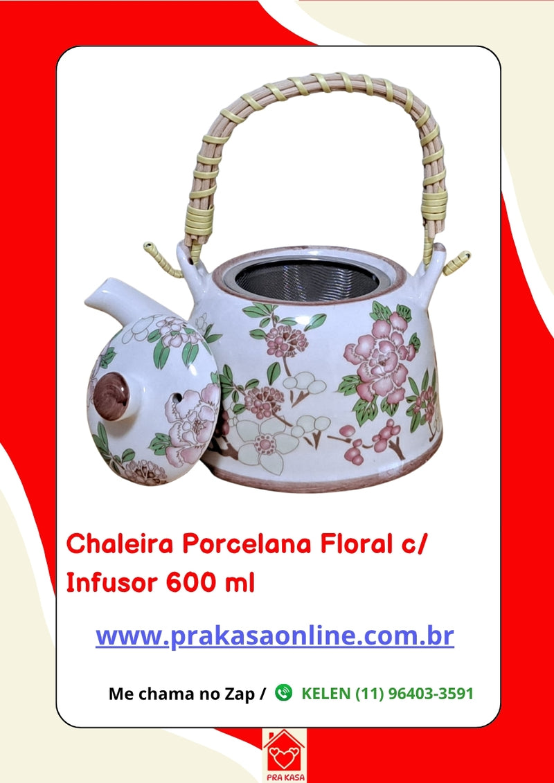 Chaleira Porcelana Oriental/Floral com Infusor 600 ml