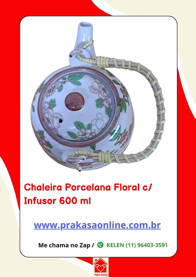 Chaleira Porcelana Oriental/Floral com Infusor 600 ml