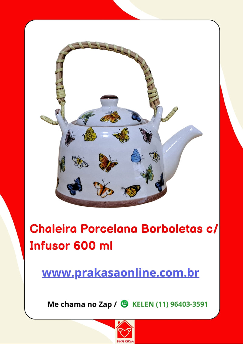 Chaleira Porcelana Oriental/Floral com Infusor 600 ml