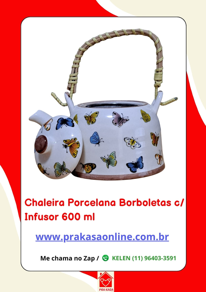 Chaleira Porcelana Oriental/Floral com Infusor 600 ml