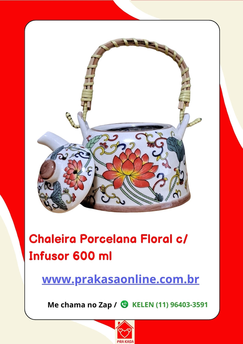 Chaleira Porcelana Oriental/Floral com Infusor 600 ml