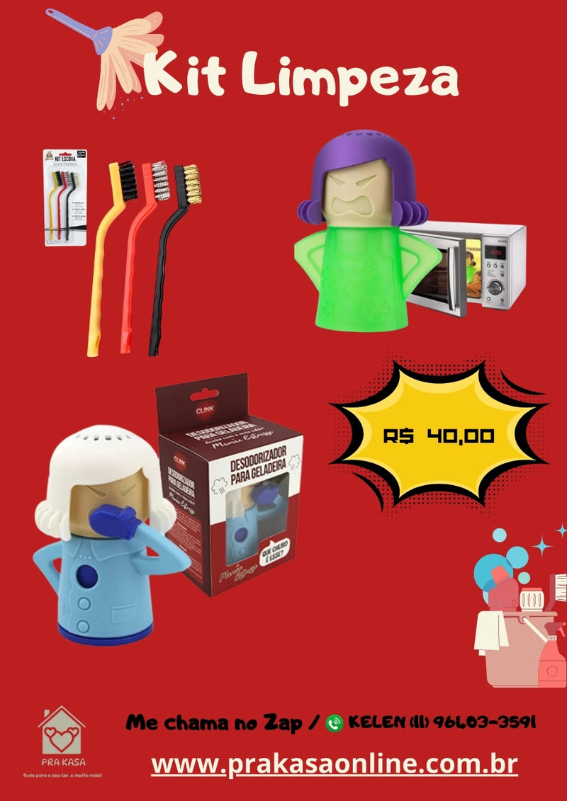 Kit de Limpeza Prático 3 em 1 – Micro-ondas, Geladeira e Escovas Multius