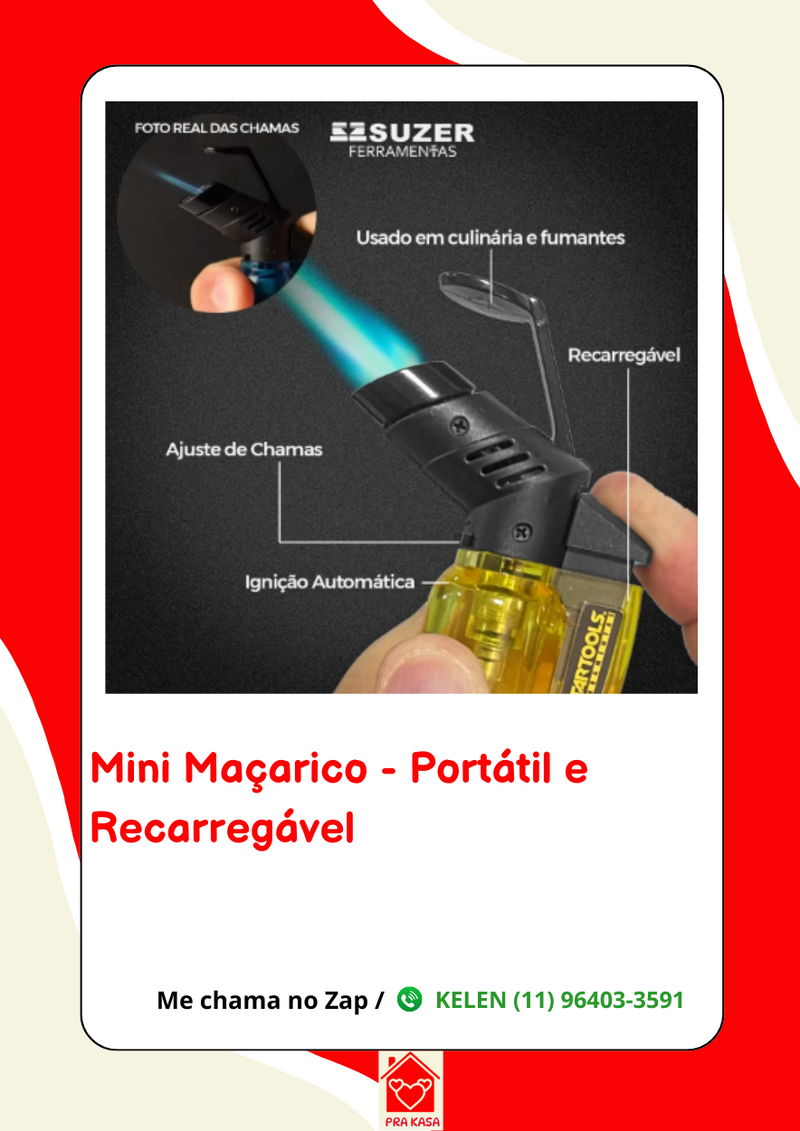 Maçarico Mini Portátil Recarregável Ultra Chama 1300 Graus