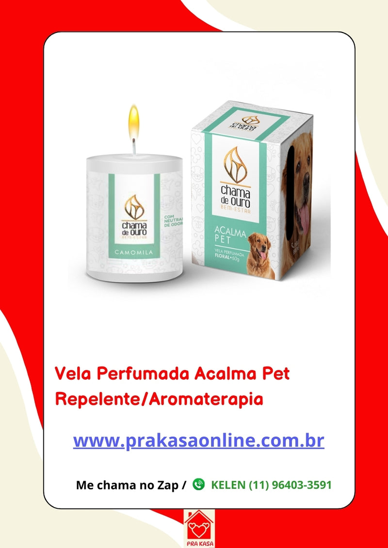 Vela Aromática Acalma Pet Perfumada de Camomila Natural e Repelente de insetos