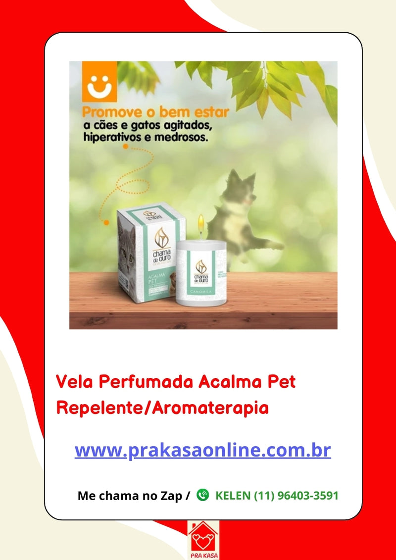 Vela Aromática Acalma Pet Perfumada de Camomila Natural e Repelente de insetos