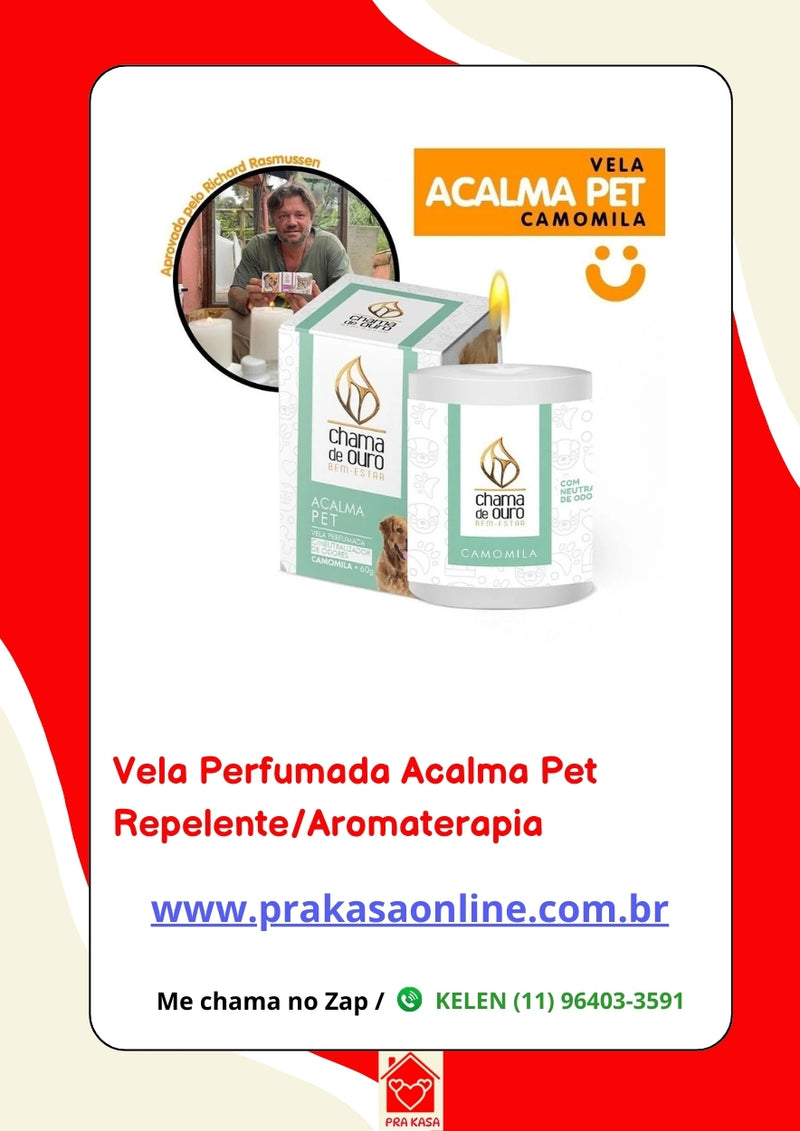 Vela Aromática Acalma Pet Perfumada de Camomila Natural e Repelente de insetos