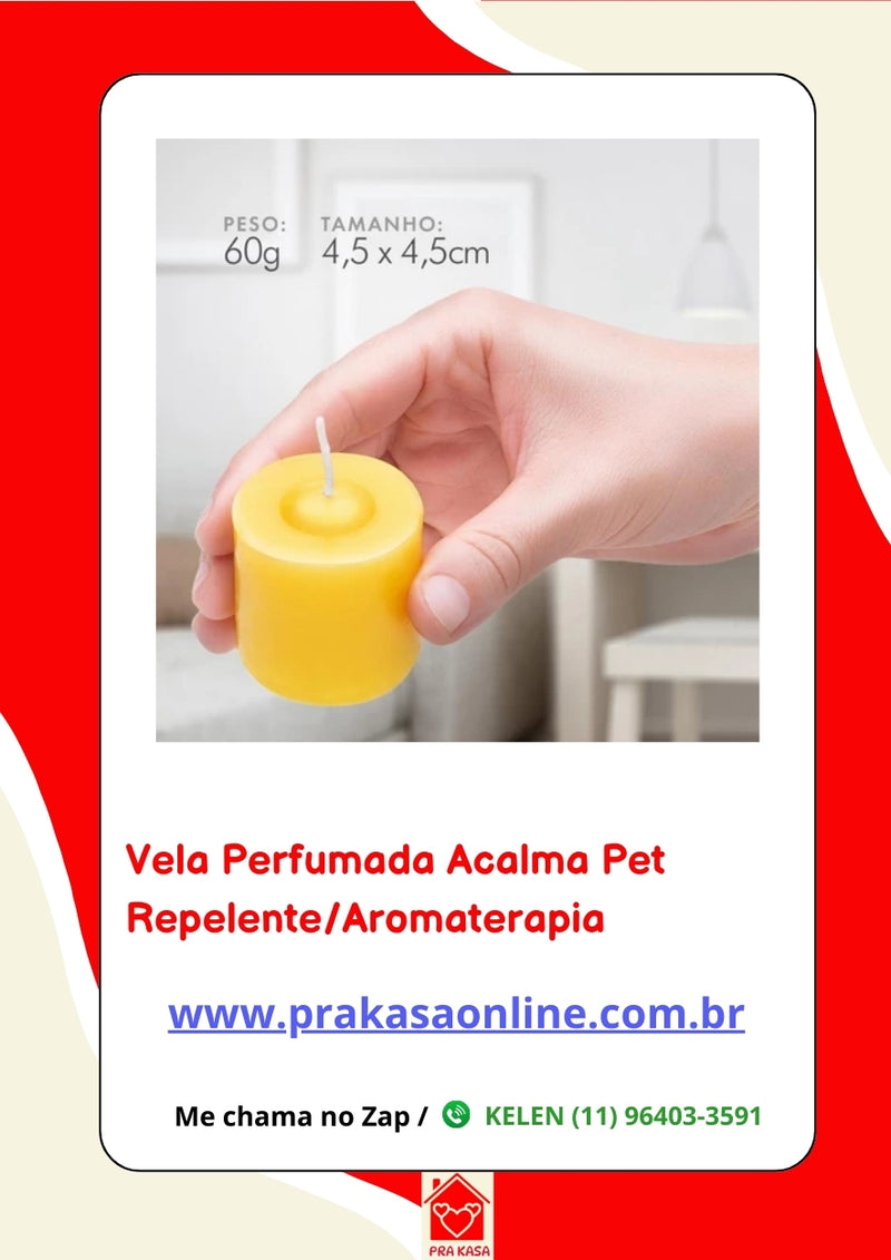 Vela Aromática Acalma Pet Perfumada de Camomila Natural e Repelente de insetos