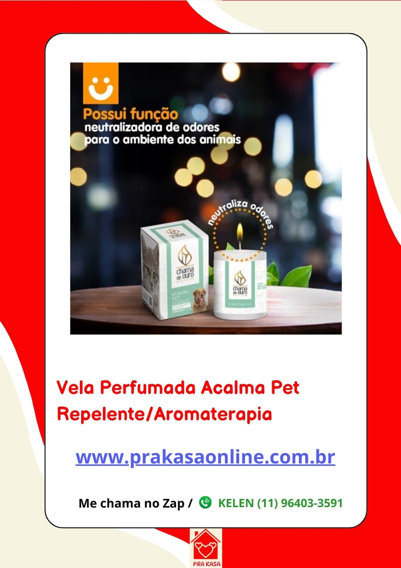 Vela Aromática Acalma Pet Perfumada de Camomila Natural e Repelente de insetos