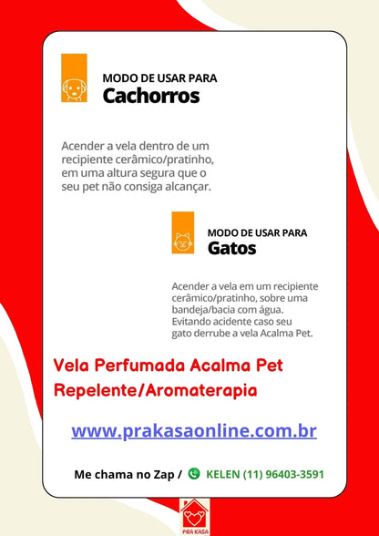 Vela Aromática Acalma Pet Perfumada de Camomila Natural e Repelente de insetos