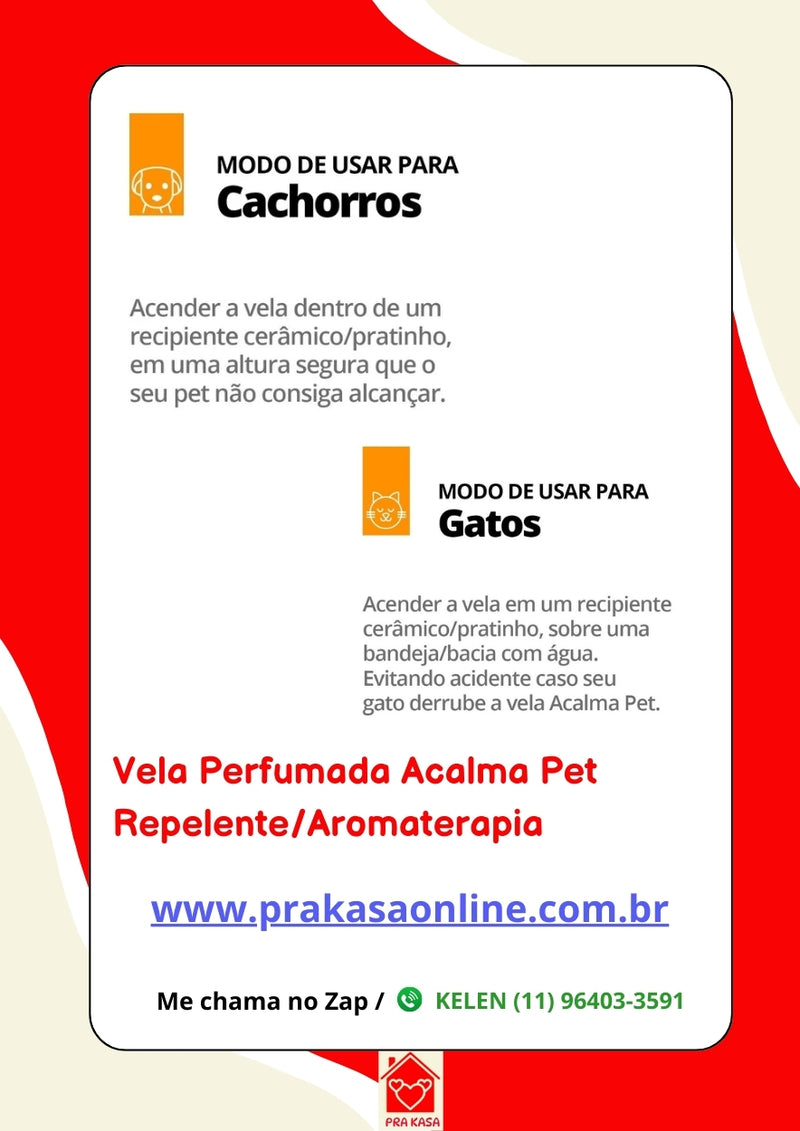 Vela Aromática Acalma Pet Perfumada de Camomila Natural e Repelente de insetos
